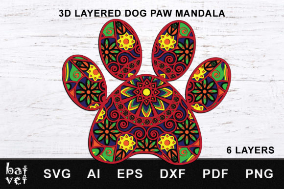 Dog Paw Mandala 3D Layered Design
